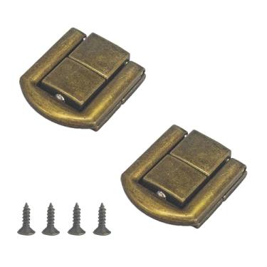 Imagem de PDETVEO 2 peças de trava decorativa de 2,5 cm x 2 cm, mini trava de ferrolho com parafusos de montagem, fecho de caixa para armário de joias de madeira (bronze antigo)