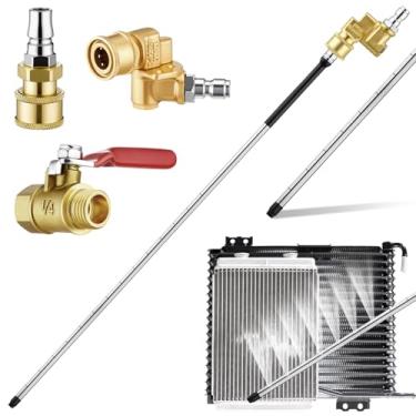 Imagem de LemonRoad Varinha de limpeza do radiador com saídas em forma de ventilador 14/10 de aço inoxidável limpador de radiador de água/ar com adaptador de pistola de lavadora de pressão para carros