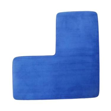Imagem de Ioensy Tapete de banheiro em formato de L, antiderrapante, macio, em lã coral, decoração para pisos de banheiro, tapete lavável para o chão, Azul-marinho