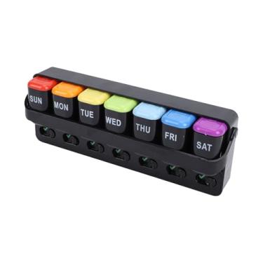 Imagem de Asixxsix Organizadores de Comprimidos Semanais, Organizador Semanal de Comprimidos Com Indicador, Tampa Deslizante, Armazenamento Com 7 Compartimentos Removíveis, para Suplementos (Preta)