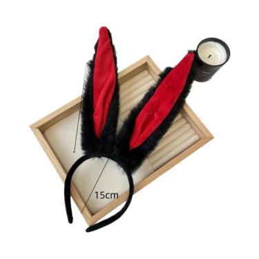 Imagem de Tiara De Orelhas De Coelho Peludas Cinza E Rosa Acessório De Fantasia 