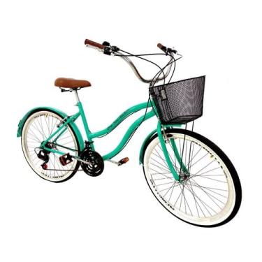Imagem de Bicicleta Aro 26 Beach Retrô 18 Marchas Verde Água