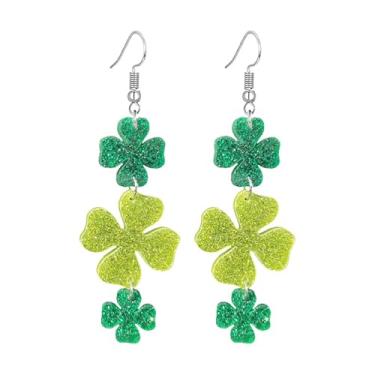Imagem de Dreuyet Brincos femininos de Dia de São Patrício, fofo, engraçado, acrílico, trevo irlandês, com pingente de trevo verde, chapéu de ferradura, brincos de gota de boa sorte, dia de São Patrício