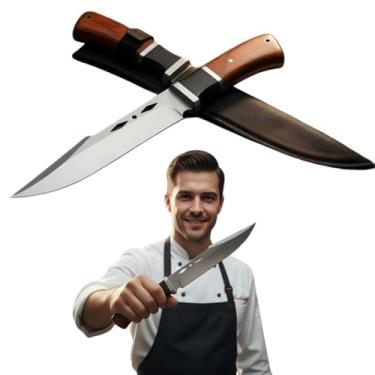 Imagem de Faca Profissional para Churrasco Super Afiada, Cabo de Madeira Luxo, Aço Inox, com Bainha Nylon