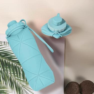 Imagem de Copo de água dobrável de silicone, caneca portátil ao ar livre para viagens, acampamento, caminhada, corrida, esportes, azul