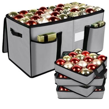 Imagem de Caixa de armazenamento de enfeites de Natal com divisórias, recipientes de armazenamento de bolas de Natal com zíper e 8 bandejas removíveis, comporta até 128 bolas - Organizador de armazenamento de