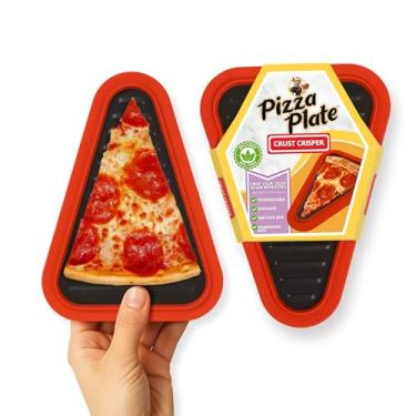 Imagem de PIZZA PACK Pizza Plate – Bandeja de reaquecimento para sobras de pizza crocante – Placa de metal segura para micro-ondas e forno com borda de silicone – reutilizável, pode ser lavada na lava-louças