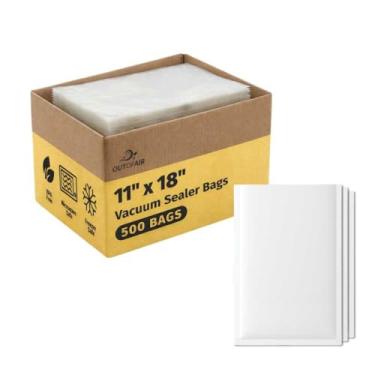 Imagem de OutOfAir Sacos seladores a vácuo de 28 x 45 cm, 500 sacos (caixa a granel) - Plástico resistente de 7 camadas de 4 mil, grau comercial, livre de BPA, seguro para alimentos, serve para todas as