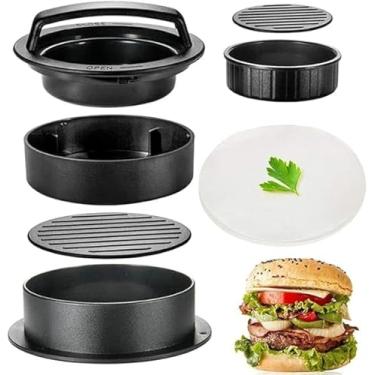 Imagem de Forma para Hambúrguer 3 em 1, Prensa Modeladora de Plástico ABS, 13 cm x 13 cm, para Hambúrgueres Simples, Mini e Recheados, com Moldes Intercambiáveis