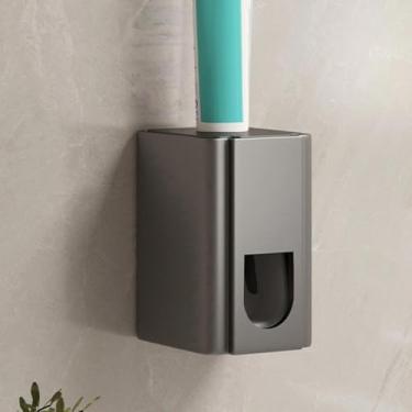 Imagem de 1 rack de armazenamento de escova de dentes, rack de escova de dentes elétrica, dispensador automático de pasta de dente montado na parede e acessórios de banheiro