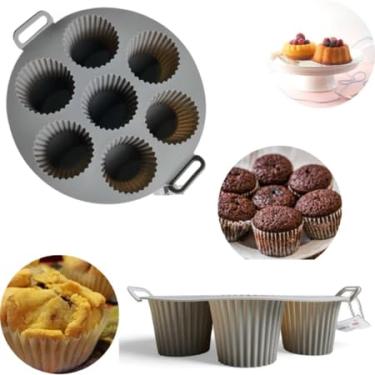 Imagem de Forma de Silicone para Air Fryer com 7 Cavidades, Antiaderente, Resistente a Temperaturas de -40ºC a 230ºC, com Alças, Livre de BPA