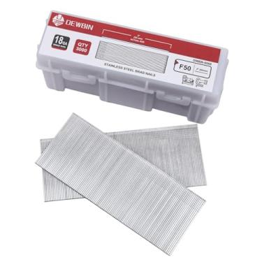 Imagem de DEWBIN Pregos Brad de calibre 18, 3000 contagens de 5 cm 18G, pregos de aço inoxidável para pistola de pregos pneumática e elétrica