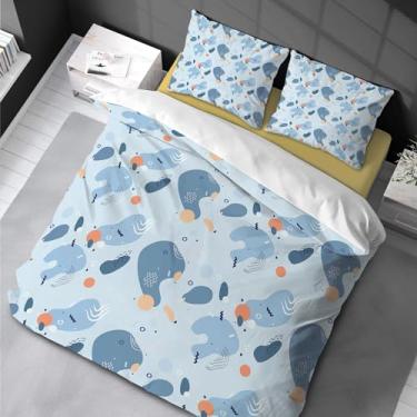 Imagem de Conjunto de capa de edredom de animais marinhos com estampa colorida decorativa de 3 peças, animais do oceano, para meninos e crianças, 200 x 200 cm - 50 x 75 cm x 2 cm