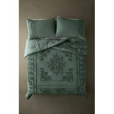 Imagem de Conjunto de capa de edredom Boho Tufted - Conjunto de cama de algodão de 3 peças, capas de edredom bordadas macias e jacquard com fronhas, tamanho Queen/King, fazenda chique gasto, macio e respirável