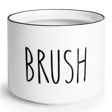 Imagem de ONTUBE Suporte de escova de prato de cerâmica, suporte de escova de limpeza de fazenda, suporte de escova de lavar louça, suporte de escovas de cozinha para distribuição de sabão (branco)