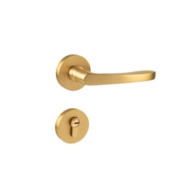 Imagem de Fechadura de porta de latão simples para uso interno e silenciosa, fechadura magnética para quarto, maçaneta de porta de latão sólido dourado (ouro, modelo de sucção magnética)