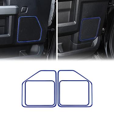 Imagem de YAMUDA Compatível com 4 peças de fibra de carbono quatro portas decoração de áudio de carro anel de alto-falante acessórios interiores para Ford F150 2015 2016 2017 2018 2019 2020 (azul)
