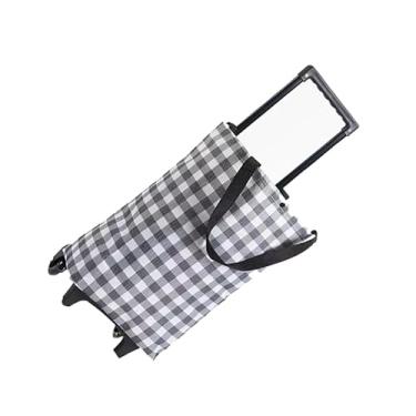 Imagem de Domary Carrinho de Compras Portátil Dobrável Em Tecido Oxford Com Rodas para Viagens (Grade Preto e Branco)