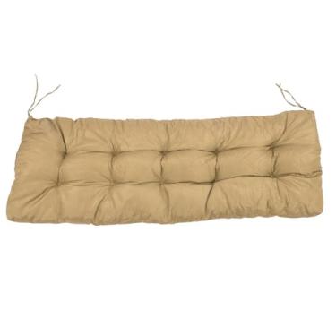 Imagem de Almofada de banco à prova de chuva à prova de sol confortável antiderrapante ao ar livre interno PP algodão poliéster esponja almofada de banco de 2 lugares para varanda de jardim (Cáqui)