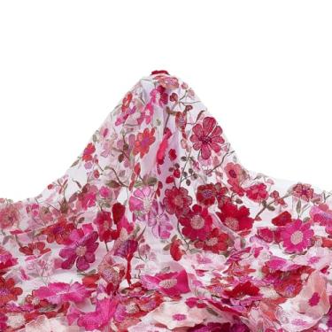 Imagem de HOBBIESAY Tecido de tule de 2 jardas 150 × 180 cm de tecido de renda de malha bordado de flor rosa tecidos de tule macio véu de noiva saias tutu fitas de parafuso de tule para artesanato de costura