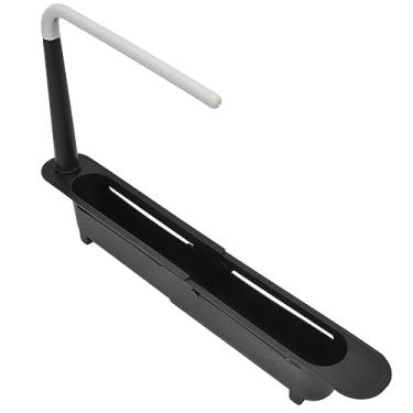 Imagem de Domary Suporte de Rack de Armazenamento Pia Telescópico, Expansível e Grande Capacidade para Pia Cozinha, Comprimento Livremente Ajustável, Feito PP, Mantém Seco, Design (Preto)