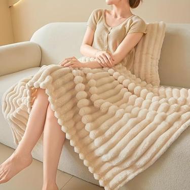 Imagem de Cobertores aconchegantes superpesados e quentes para sofá-cama, pelúcia de bolha, elegante, macio, reversível, cobertor de vison para sala de estar e quarto - Bege-70 x 100 cm