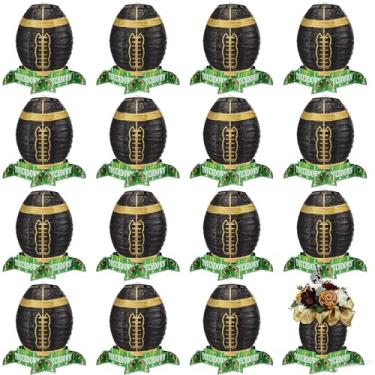 Imagem de Mudder 16 peças de lanterna de papel de futebol americano conjunto de decoração de mesa de centro de mesa lanterna de jogo de futebol com peças de suporte para artigos de festa de aniversário, 30,5 cm