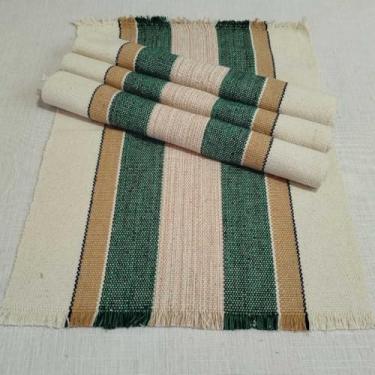 Imagem de Jogo Americano Natal 4 Peças Algodão Artesanal Tear Manual - Mesa Posta Rústica Elegante (Cru listra verde)