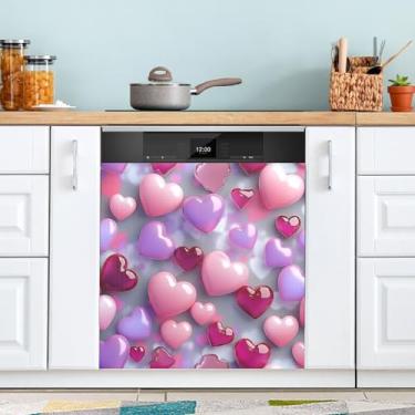 Imagem de ATTX Capa magnética para lava-louças dia dos namorados corações | Adesivo decorativo de eletrodomésticos de 58 x 66 cm para armários domésticos e eletrodomésticos #24