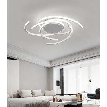Imagem de Luminária de teto LED moderna para sala de estar, com intensidade regulável e controle remoto. Ideal para quarto, cozinha, escritório e sala de jantar. Cor branca, 75 cm.
