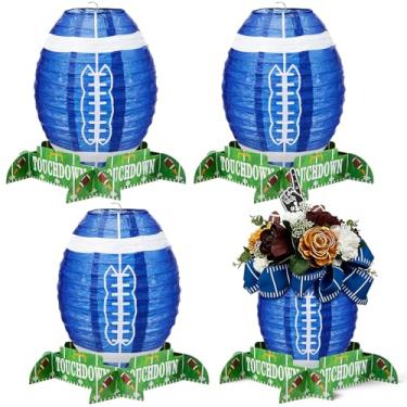 Imagem de Mudder 4 peças de lanterna de papel de futebol americano conjunto de decoração de mesa de centro de mesa lanterna de jogo de futebol com peças de suporte para suprimentos de festa de aniversário, 30,5