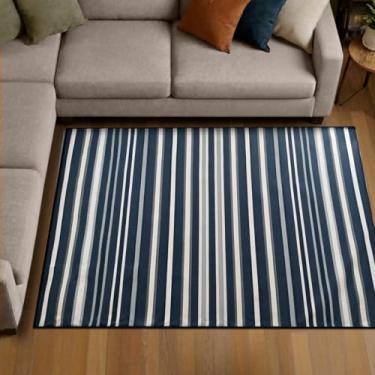 Imagem de 1 Tapete Sala Sofá Antiderrapante Grande 150X200 Js Do Li Vr (M20 Azul - Listrado Geométrico Moderno)