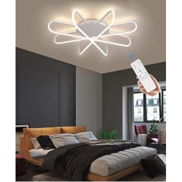 Imagem de Luminária de teto LED moderna para sala de estar, com intensidade ajustável e controle remoto, na cor preta, ideal para quarto, cozinha, escritório e ambientes internos (branca, 60 cm).