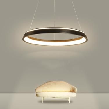 Imagem de Lustre moderno redondo, luminária pendente preta com controle remoto e intensidade regulável, ideal para mesa de jantar, cozinha, escritório e sala de jantar (preto, Ø60cm)