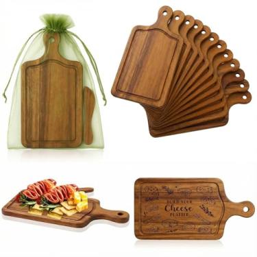 Imagem de Nuenen 20 peças mini tábua de corte de madeira a granel com alça, pequena charcutaria de madeira para artesanato, gravação a laser com facas, sacos de organza, lembrancinhas de festa de casamento