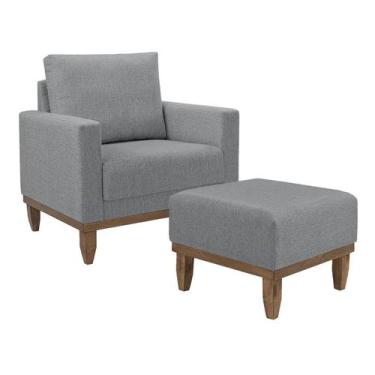 Imagem de Poltrona Decorativa Com Pufe 50x50 Sara - Due Decor, Linho Cinza