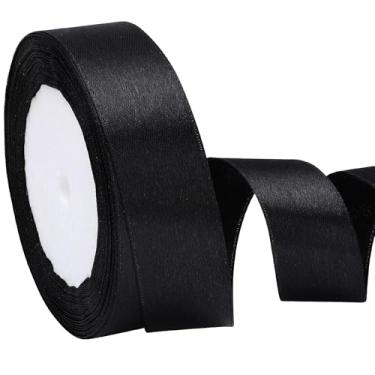 Imagem de EUSOAR Fita preta, 1 rolo de fita de cetim de tecido de 2,5 cm x 25 m, fitas de seda sólida para artesanato, embrulho de presente, buquês de flores, festa de casamento, feito à mão, decoração de casa
