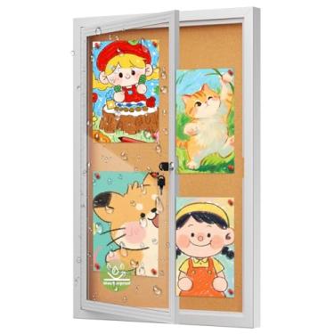 Imagem de Quadro de avisos de cortiça fechado de 91 x 61 cm, quadro de avisos bloqueável com moldura de alumínio