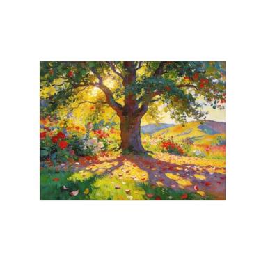 Imagem de BMZFYBS Impressão em tela de paisagem de arte de parede - árvore flores luz do sol - pintura de decoração - imagens para sala de estar quarto 50 x 65 cm 20 x 26 pol sem moldura