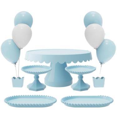 Imagem de Kit com 1 Boleira Plus, 2 Mini Boleira Pérola, 2 Bandeja Pérola e 2 Suporte p/Balões c/ 3 Hastes(AZC - AZUL CANDY)