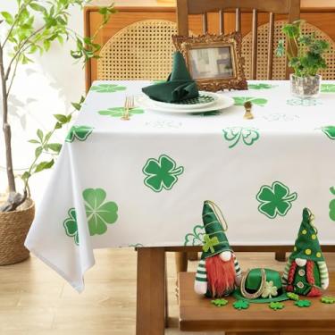 Imagem de MikiUp Toalha de mesa retangular para o Dia de São Patrício – Toalha de mesa decorativa de trevo irlandês de férias, tecido impermeável e lavável, capa de mesa para festas de fim de ano, 152 x 300 cm