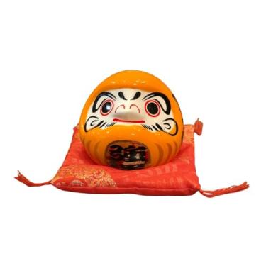 Imagem de IEUDNS Cofrinho Daruma de Cerâmica para Mesa, Boneco Daruma, Cofrinho Inovador, Estatueta Japonesa para Estante, Armário, Bar, Apartamento, Laranja