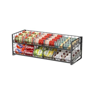 Imagem de Organizador de lata empilhável de 2 camadas para prateleira de despensa, suporte de lata extra longo ajustável para organização de cozinha, dispensador de lata resistente para produtos de sopa de