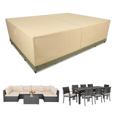 Imagem de COWVIE Capa retangular de móveis para área externa, conjunto de sofá secional, impermeável 600D, para mesa e cadeiras de uso geral, 281 cm C x 213 cm L x 81 cm A
