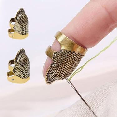 Imagem de Dedais de costura, dedais de metal ajustáveis para protetor de dedo de costura manual, acessórios de artesanato para artesanato de tricô ferramentas DIY, bronze (2)