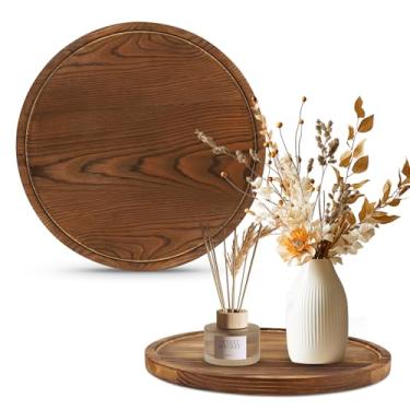 Imagem de ÖkoStamm Pacote com 2 bandejas decorativas redondas de madeira – Bandeja de mesa de centro de 29 cm para decoração de casa, bandeja central para suporte de vela