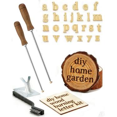 Imagem de Kit de letras do alfabeto para queima de madeira, 26 peças, kit de queima de madeira com carimbos de letras minúsculas para artesanato em couro Woodwoking, conjunto de dicas de personalização para