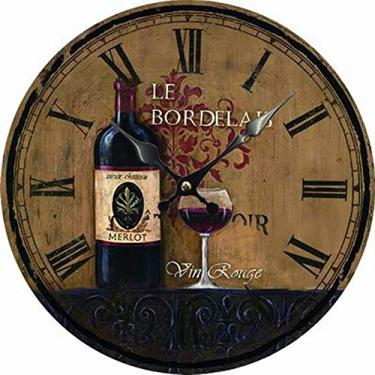 Imagem de U5GAAALPPQ9 Relógio de parede vintage vinho tinto uva, relógios de parede artísticos operados por bateria silencioso sem tique-taque relógio de parede decorativo para decoração de sala de estar