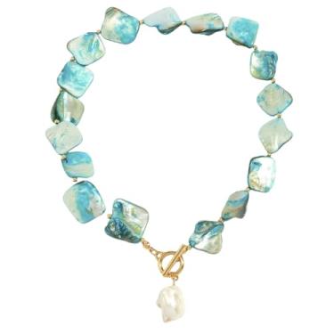 Imagem de tincolia Colar feminino com pingente de concha de concha de estrela do mar Boho com contas de pedra doce moda joia de férias formato irregular