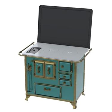 Imagem de Fogão a Lenha N 2 Renaissance Chapa de Aluminio Turquesa Cald Saida Esquerda